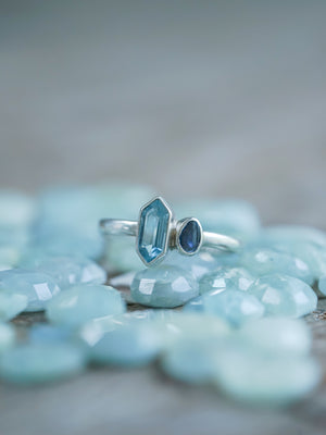 Aquamarine and Sapphire Ring - Gardens of the Sun | Ethical Jewelry