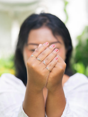Small Hexagon Salt and Pepper Diamond Ring in Silver - Gardens of the Sun | Ethical Jewelry