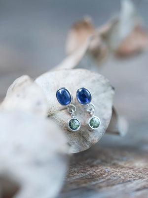 Dangling Kyanite and Green Sapphire Stud Earrings