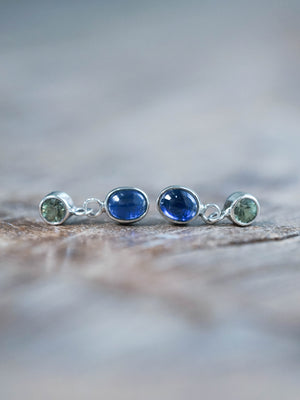 Dangling Kyanite and Green Sapphire Stud Earrings Sterling Silver