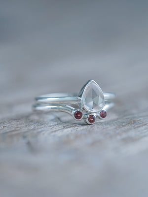 Detail Morganite and Spinel Ring Set in Recycled sterling silver