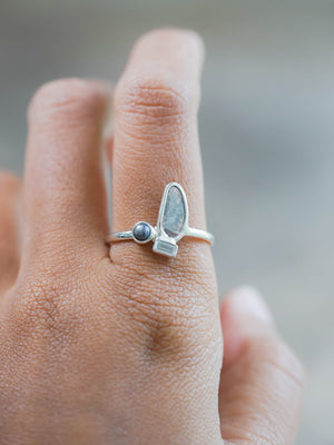 Diamond Slice, Pearl and Zircon Ring Silver