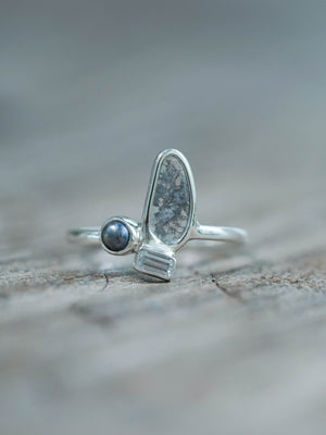 Diamond Slice, Pearl and Zircon Ring in Silver