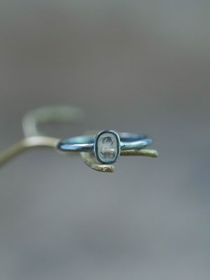 Diamond Slice Ring in Oxidized Silver