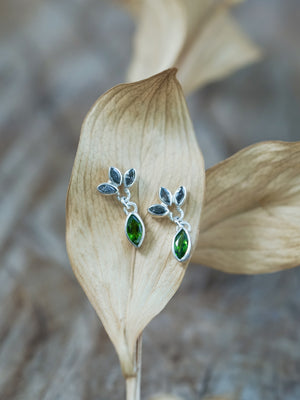 Chrome Diopside and Salt & Pepper Diamond Earrings - Gardens of the Sun | Ethical Jewelry