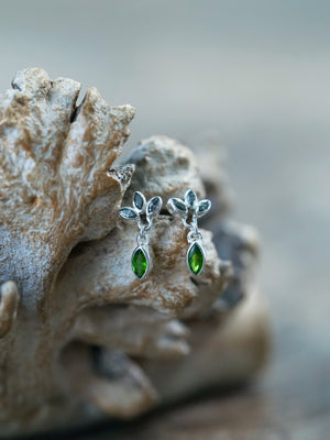 Chrome Diopside and Salt & Pepper Diamond Earrings - Gardens of the Sun | Ethical Jewelry