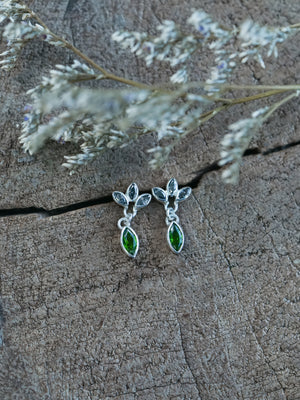 Chrome Diopside and Salt & Pepper Diamond Earrings - Gardens of the Sun | Ethical Jewelry