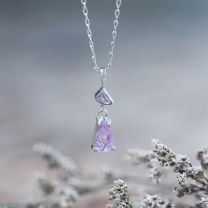 Double Purple Sapphire Necklace in Silver