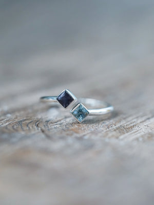 Double Square Sapphire Ring in Sterling Silver