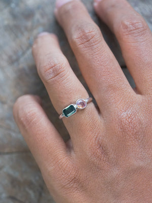 Teal and Pink Sapphire Ring