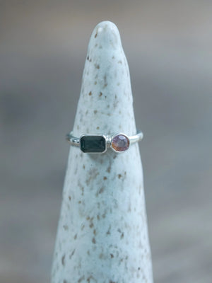 Teal Emerald Cut Sapphire Ring