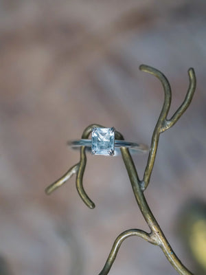 Emerald Cut Aquamarine Ring in Silver