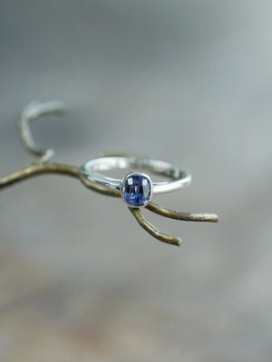Ethical Cushion Cut Blue Sapphire Ring in Sterling Silver