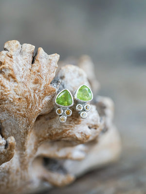 Ethical Peridot and Tourmaline Stud Earrings in Silver
