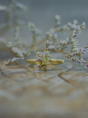 Yellow and Pink Sapphire Ring in Ethical Gold - Gardens of the Sun | Ethical Jewelry