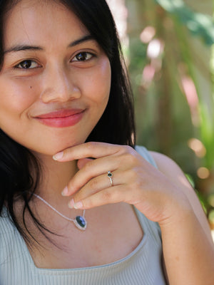 Green Sapphire and Rainbow Moonstone Ring
