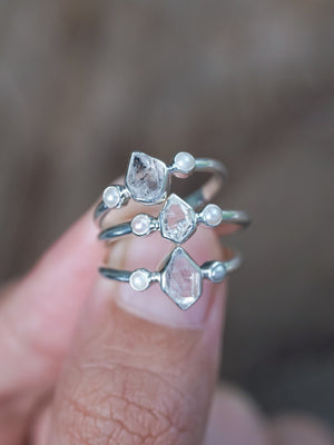 Pearl and Herkimer Diamond Ring