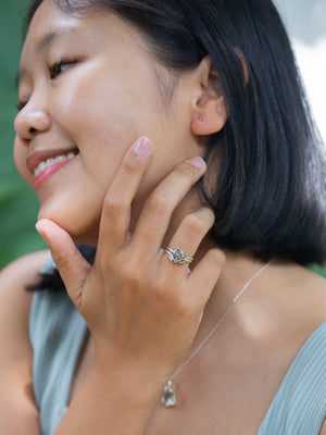 Green Amethyst and Aquamarine Ring - Gardens of the Sun | Ethical Jewelry