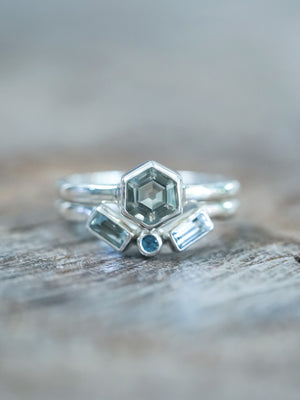 Green Amethyst and Aquamarine Ring - Gardens of the Sun | Ethical Jewelry