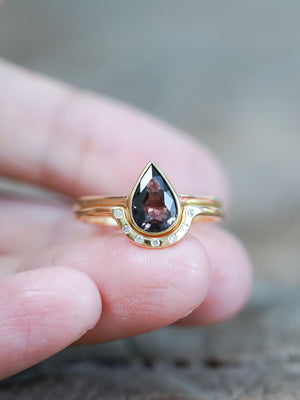 Pear Sapphire Ring Set in Ethical Gold - Gardens of the Sun | Ethical Jewelry