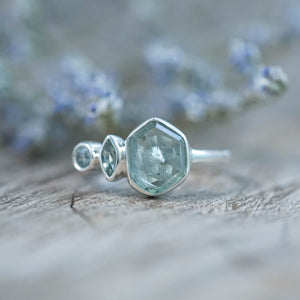 Green Montana Sapphire Ring in recycled sterling silver
