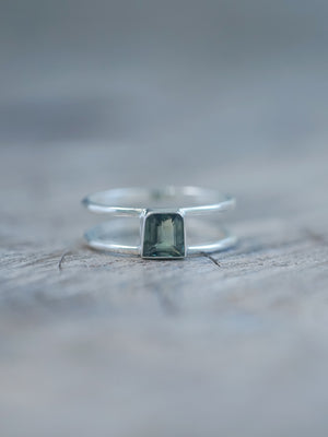 Green Sapphire and Zircon Ring Set in recycled sterling silver | Ready to Ship