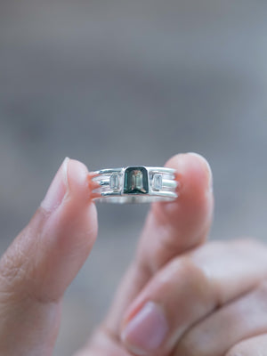 Green Sapphire and Zircon Ring Set | recycled sterling silver