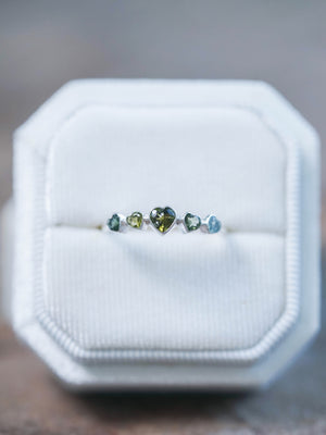 Green Tourmaline Heart Ring Recycled Sterling Silver