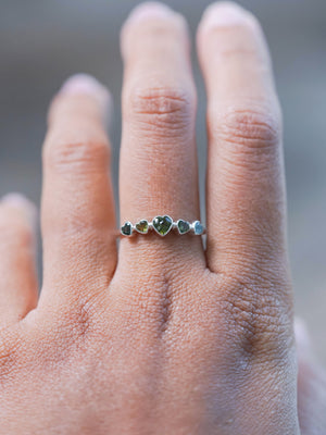 Green Tourmaline Heart Ring in recycled sterling silver
