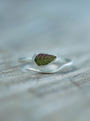 Green Tourmaline Leaf Ring in recycled sterling silver