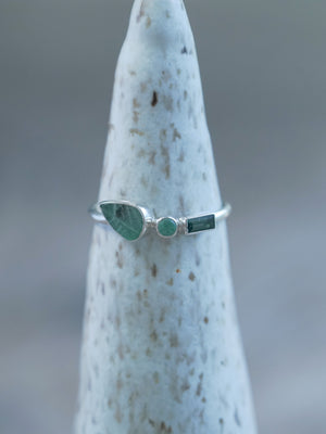 Green Tourmaline and Emerald Leaf Ring in sterling silver