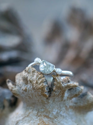 Half Moon Diamond and Pearl Ring