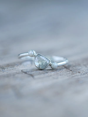Half Moon Diamond and Pearl Ring - Gardens of the Sun | Ethical Jewelry