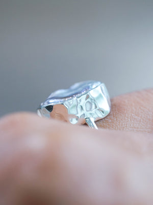 Hammered Grey Pearl Ring in recycled sterling silver