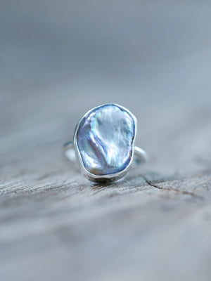 Hammered Pearl Ring in recycled sterling silver