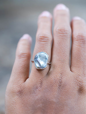Hammered Pearl Ring in sterling silver