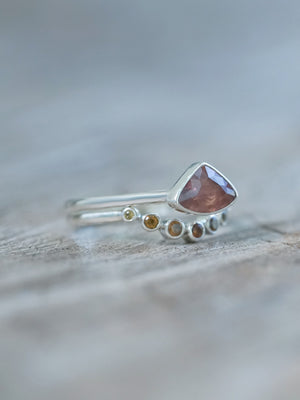 Hessonite Garnet, Citrine and Sapphire Ring Set - Gardens of the Sun | Ethical Jewelry