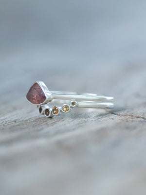 Hessonite Garnet, Citrine and Sapphire Ring Set - Gardens of the Sun | Ethical Jewelry