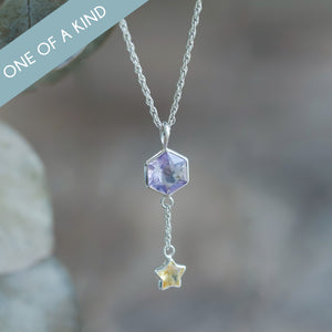Hexagon Amethyst and Star Citrine Necklace