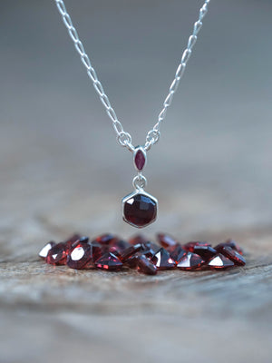 Hexagon Garnet and Ruby Necklace