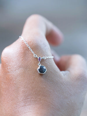 Hexagon Garnet and Ruby Necklace