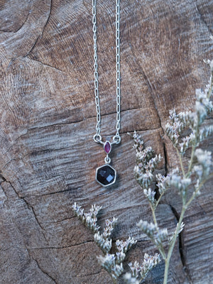 Hexagon Garnet and Ruby Necklace