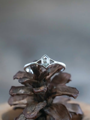 Hexagon Gray Diamond Ring in Silver - Gardens of the Sun | Ethical Jewelry