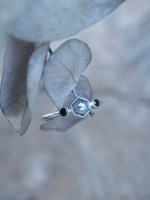 Hexagon Gray Diamond and Spinel Ring - Gardens of the Sun | Ethical Jewelry