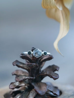 Hexagon Gray Diamond and Spinel Ring - Gardens of the Sun | Ethical Jewelry