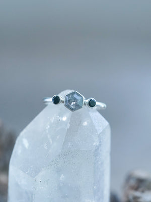 Hexagon Gray Diamond and Spinel Ring - Gardens of the Sun | Ethical Jewelry