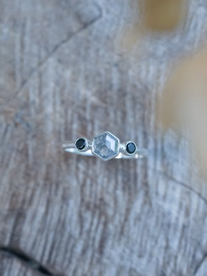 Hexagon Gray Diamond and Spinel Ring - Gardens of the Sun | Ethical Jewelry