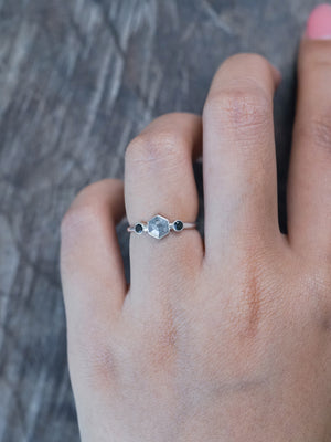 Hexagon Gray Diamond and Spinel Ring - Gardens of the Sun | Ethical Jewelry