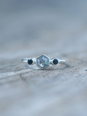 Hexagon Gray Diamond and Spinel Ring - Gardens of the Sun | Ethical Jewelry