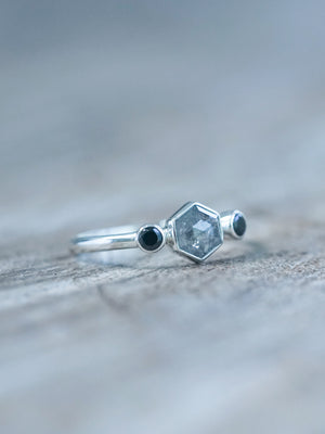 Hexagon Gray Diamond and Spinel Ring - Gardens of the Sun | Ethical Jewelry